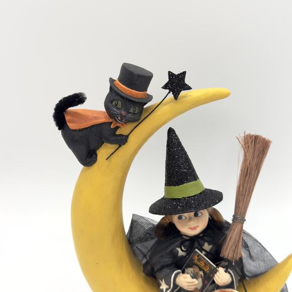 Bethany Lowe Mara On Moon Halloween Girl with Black Cat  Bethany Lowe Mara On Moon Halloween Girl with Black Cat Ghost Bucket & Broom NEW